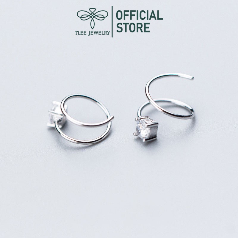 Bông tai bạc nữ TLEE mẫu xoắn nụ đá cong cá tính TleeJewelry B0344