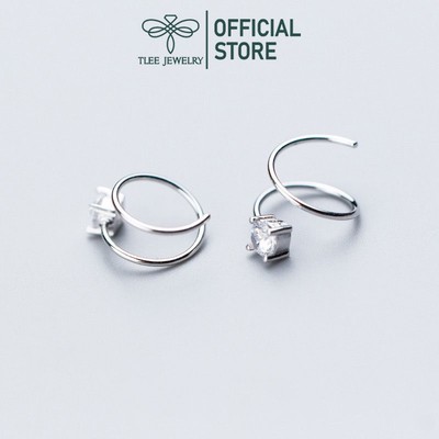 Bông tai bạc nữ TLEE mẫu xoắn nụ đá cong cá tính TLEE JEWELRY B0344