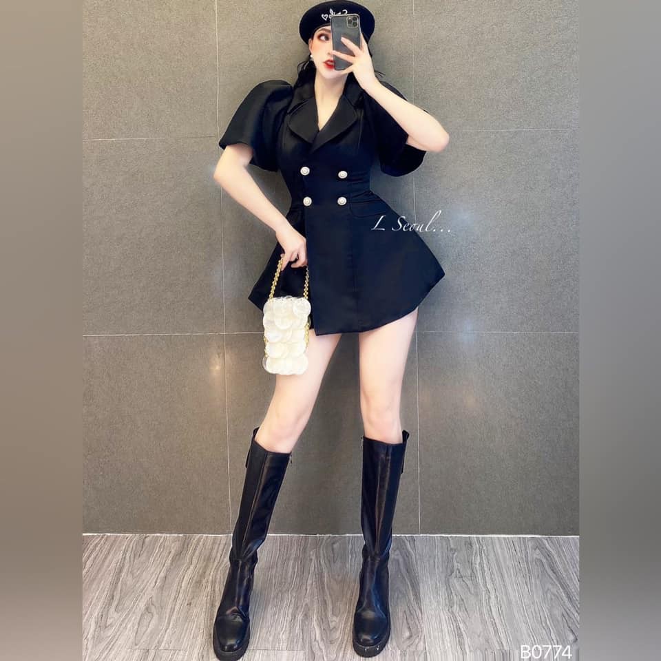 Váy Xòe Tay Phồng Kiểu Măng Tô Kèm Quần Short LSEOUL B0774 Chất Tafta Sang Trọng Ngọt Ngào Nữ Tính