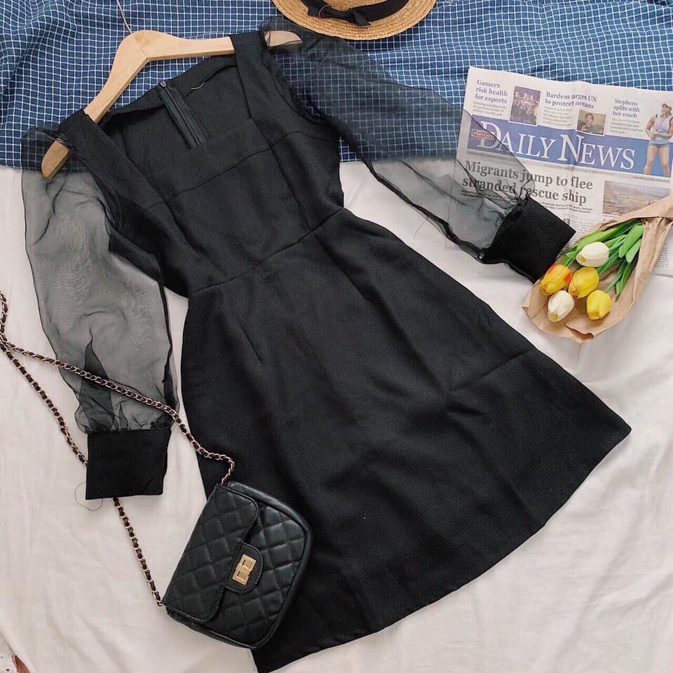 đầm chữ A cát hàn tay lưới cổ chữ U | BigBuy360 - bigbuy360.vn