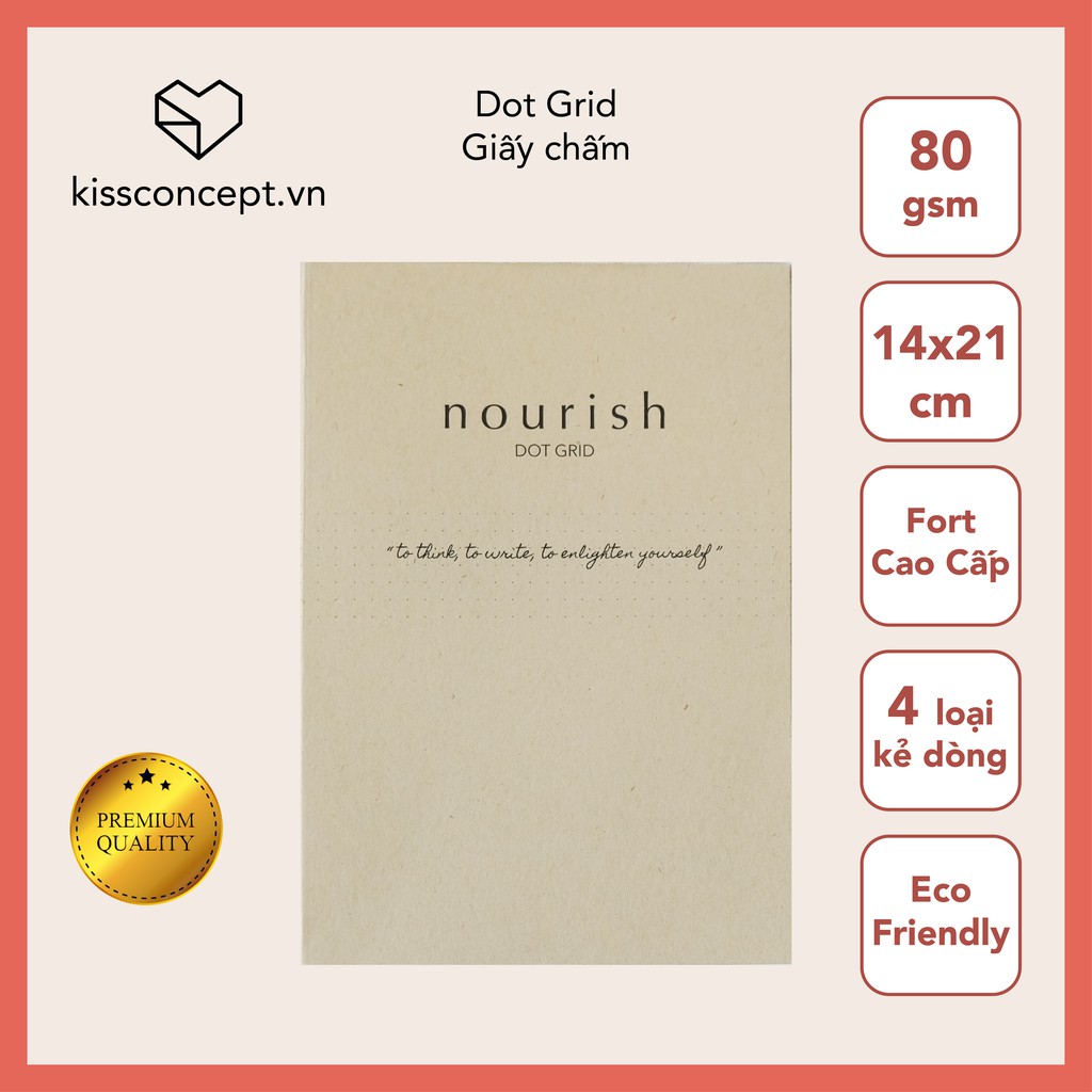 [Giao nhanh 30 phút Now] Sổ Tay Vintage Mini A5 Nourish - Vở Luyện Chữ Calligraphy Cute Ô Vuông Chấm Bi Dòng Kẻ