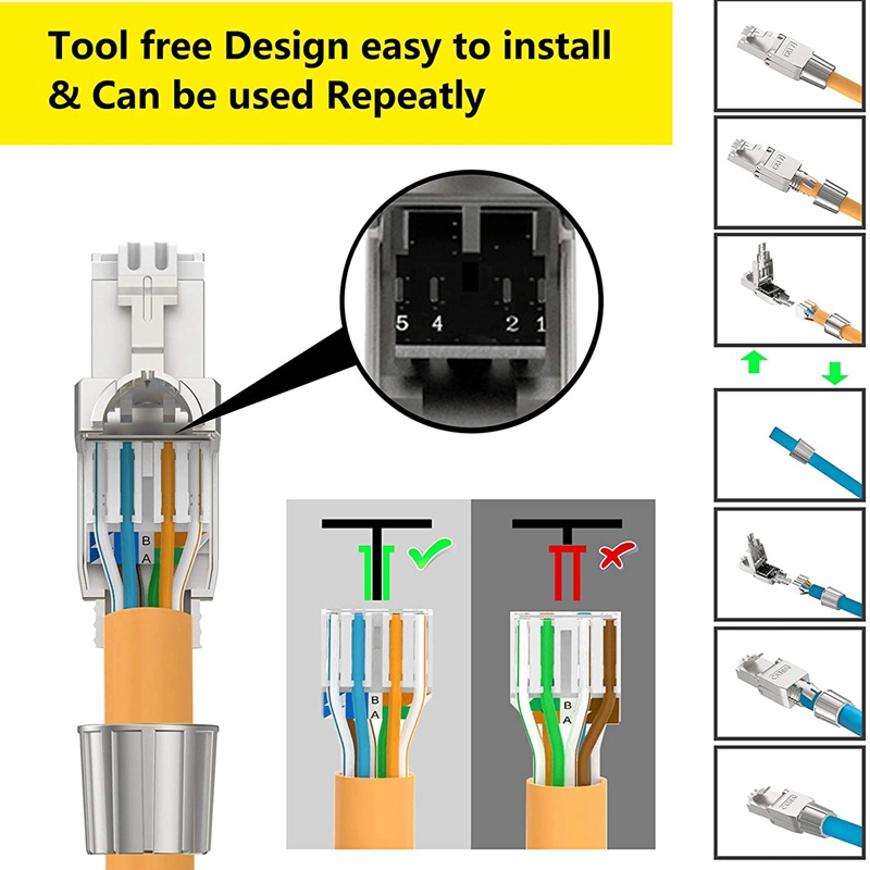 2 chiếc cho Công cụ kết nối RJ45 CAT7 Phích cắm mạng mô-đun không dụng cụ được che chắn miễn phí cho cáp cài đặt