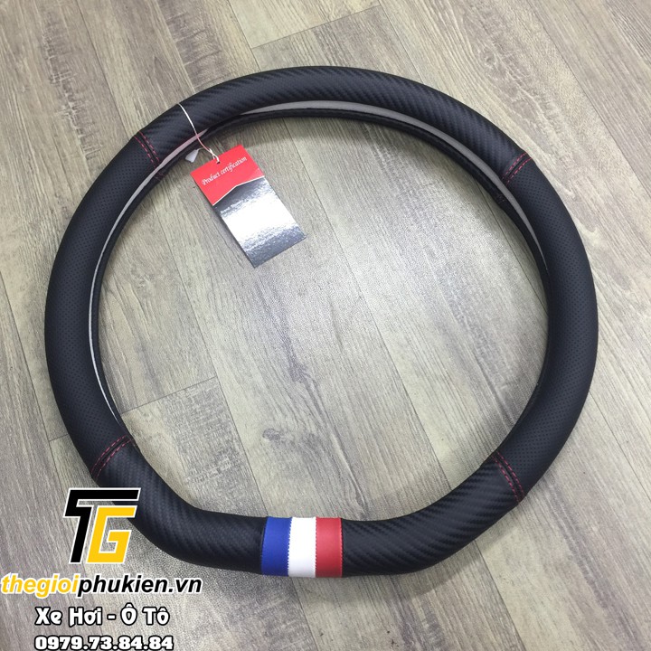 Bọc vô lăng Ô tô, Xe hơi D-Cut logo cờ Pháp vân Carbon cao cấp