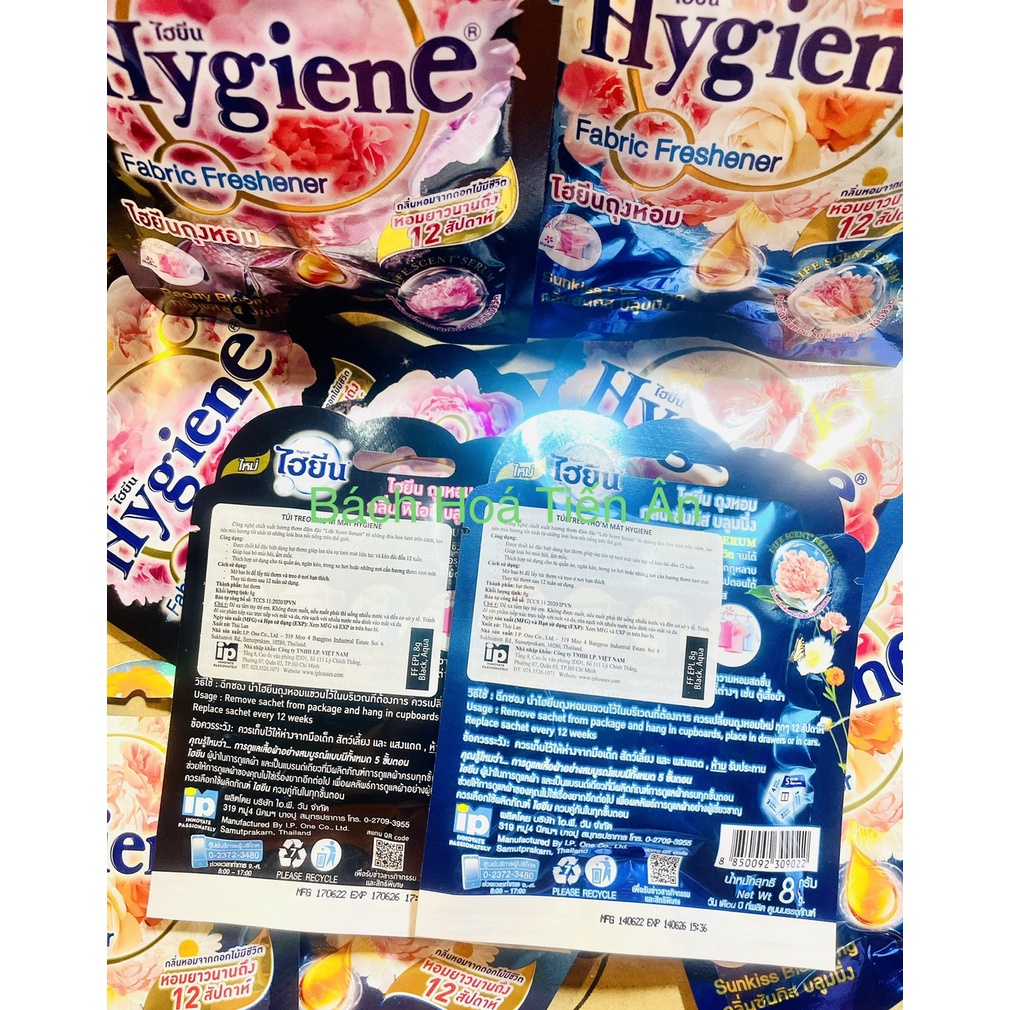 Túi Thơm Để Tủ Quần Áo Hygiene Thái Lan Hương Hoa Tươi Mát đến 12 tuần- Loại Bỏ Ẩm Mốc 8g