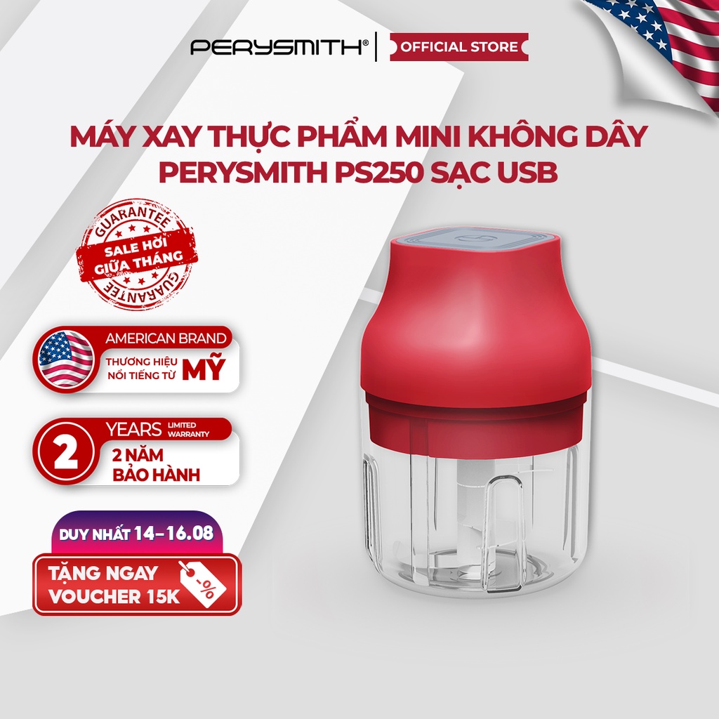 Máy xay thực phẩm mini đa năng PerySmith PS250, xay tỏi ớt, dung tích 250ml, tiện lợi