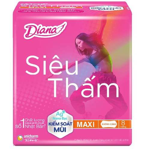 Combo 6 Băng vệ sinh Diana Siêu thấm Maxi (dày) không cánh 8 miếng/gói