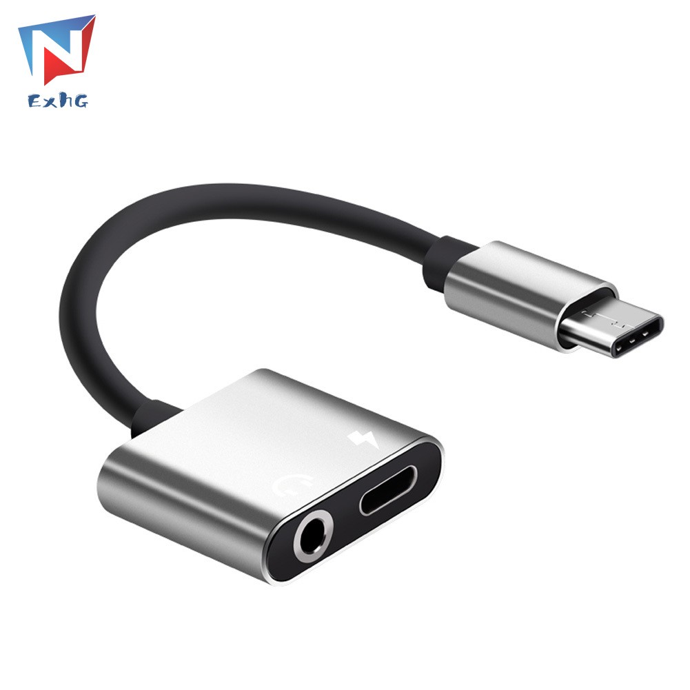ExhG❤❤❤High quality Adapter Charge Headphone 2 in 1 Type-C to 3.5mm Jack Head Aux Audio USB C Cable @VN