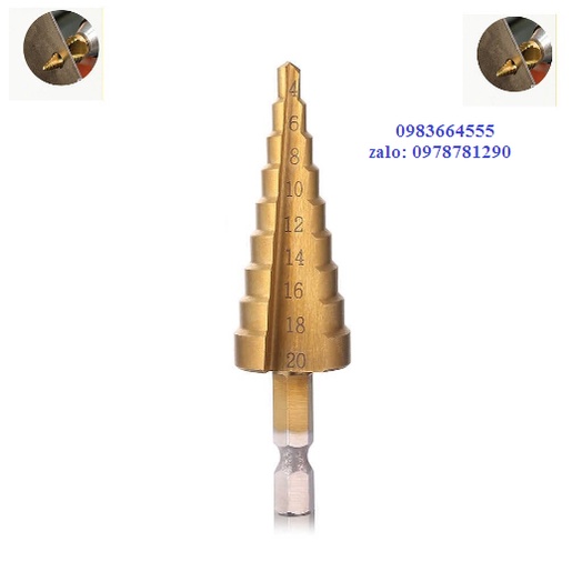 Mũi Khoan Tháp bằng chất liệu thép siêu cứng , kích thước 4-32mm. Khoan được nhiều cỡ lỗ trong một mũi khoan