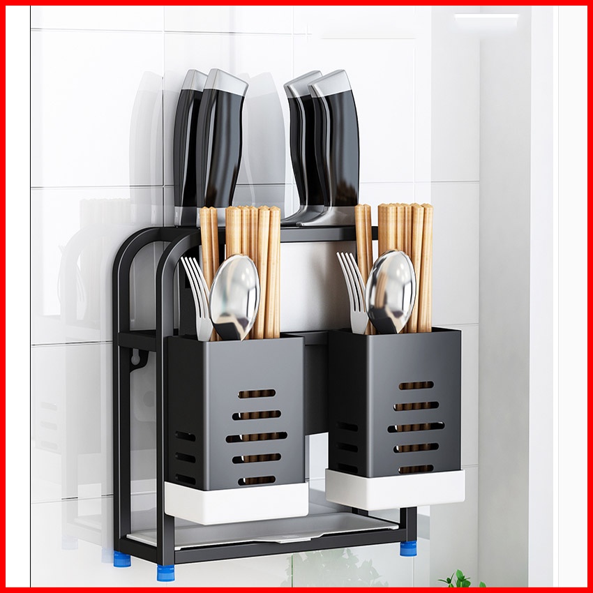 Kệ inox 304 để đũa thìa kích thước 33x10x23cm kèm khay hứng nước bằng nhựa