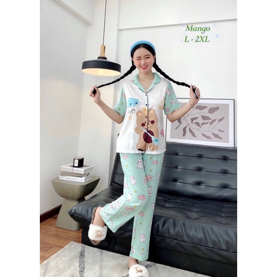 Đồ Bộ Pizama Lụa Mango Mềm Mát - Bộ Mặc Nhà Quần Dài Tay Ngắn Có Size 50-75kg