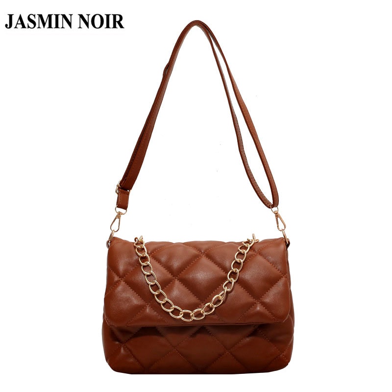 JASMIN NOIR Túi Đeo Chéo Dáng Vuông Nhỏ Họa Tiết Caro Phối Dây Xích Thời Trang Cao Cấp Cho Nữ