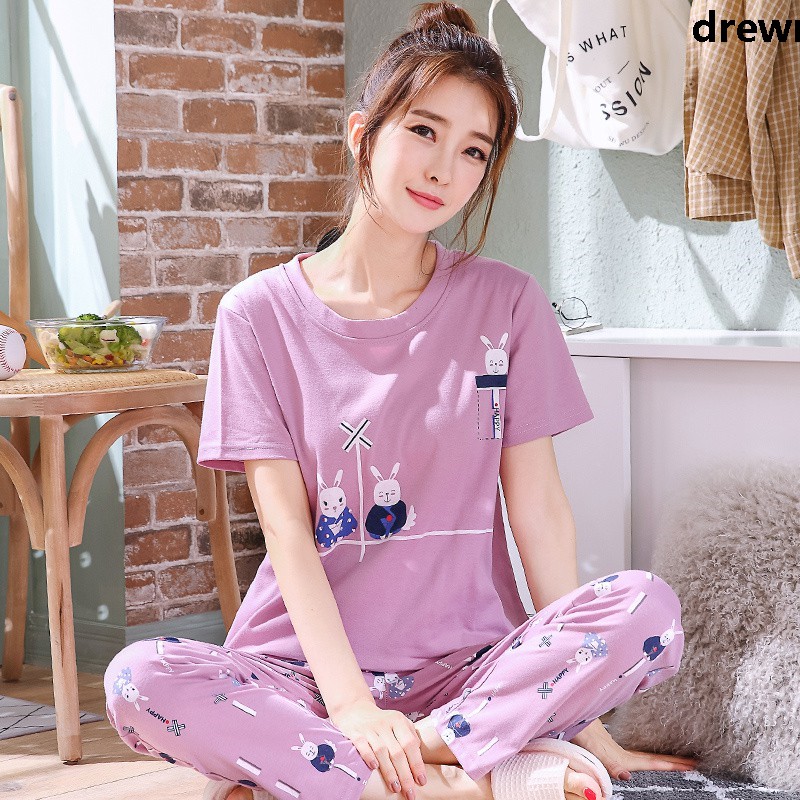 Bộ Đồ Ngủ Cotton Tay Ngắn Form Rộng Thoải Mái Cho Nữ | BigBuy360 - bigbuy360.vn