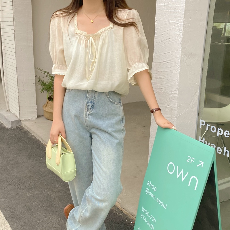 SUXI Áo Sơ Mi Ngắn Tay Cổ Vuông Màu Sắc Đơn Giản Dành Cho Nữ