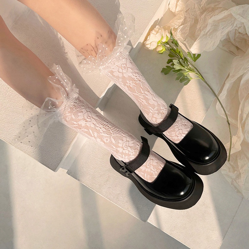 XIXI Tất Lưới Phối Ren Họa Tiết Chấm Bi Phong Cách Lolita Dành Cho Nữ