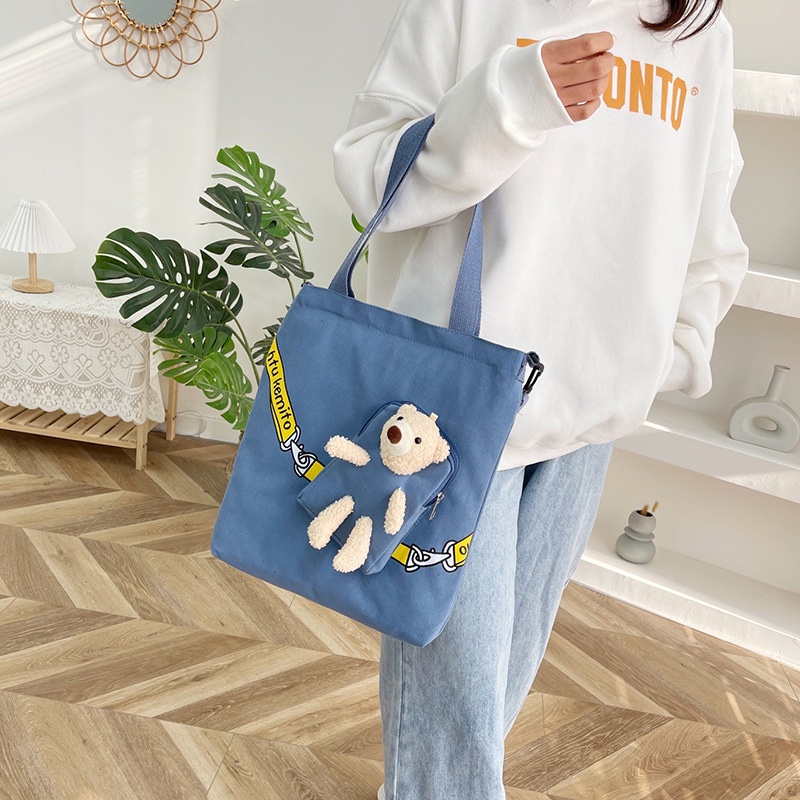 Mới Túi Xách canvas Sức Chứa Lớn In Hình Gấu Cho Nữ