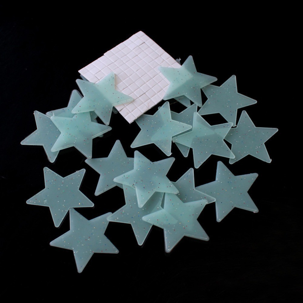 (T34) 100 miếng nhựa dạ quang hình ngôi sao dán tường trang trí phòng ngủ trẻ em