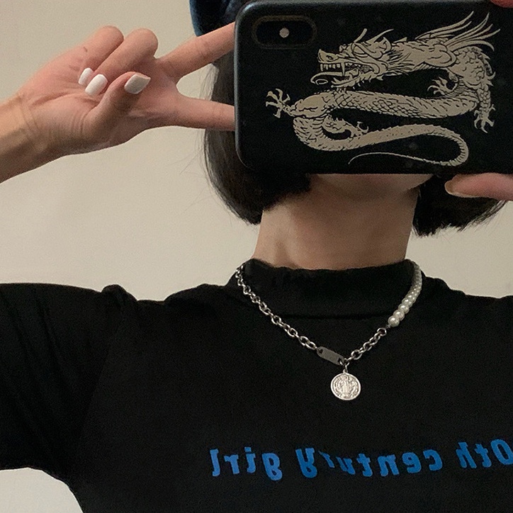 Vòng Cổ Choker Đính Ngọc Trai Phong Cách Hiphop Cá Tính