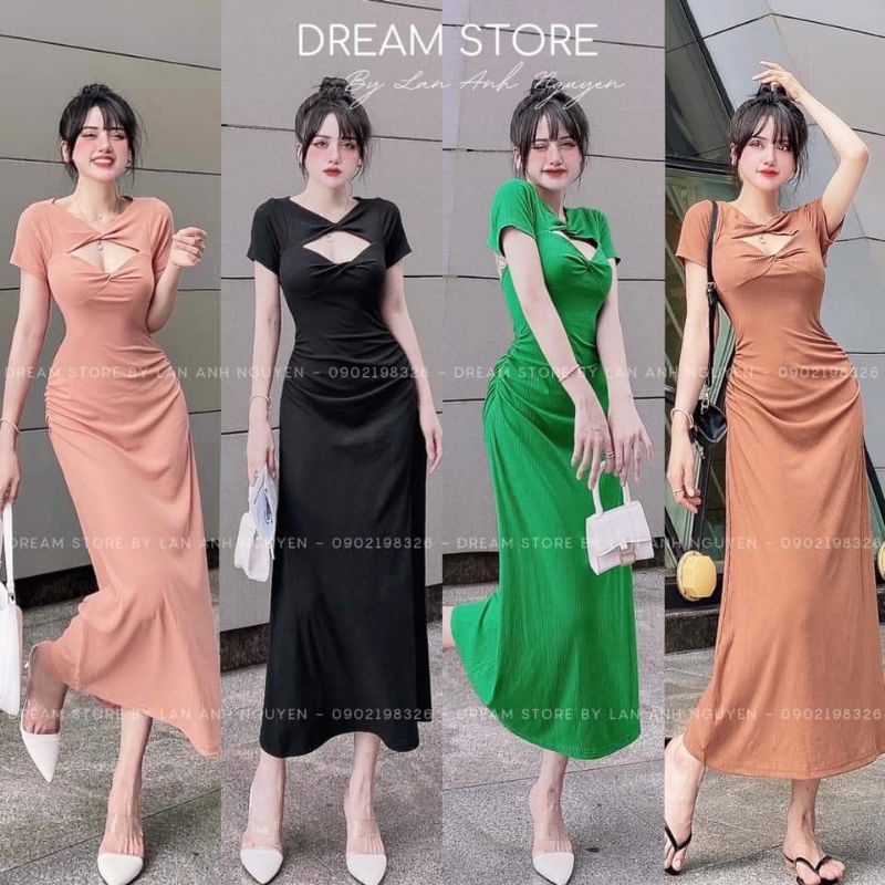 40KG - 80KG Bigsize Đầm dài cổ xoắn khoét ngực nhún 2 bên siêu dễ thương