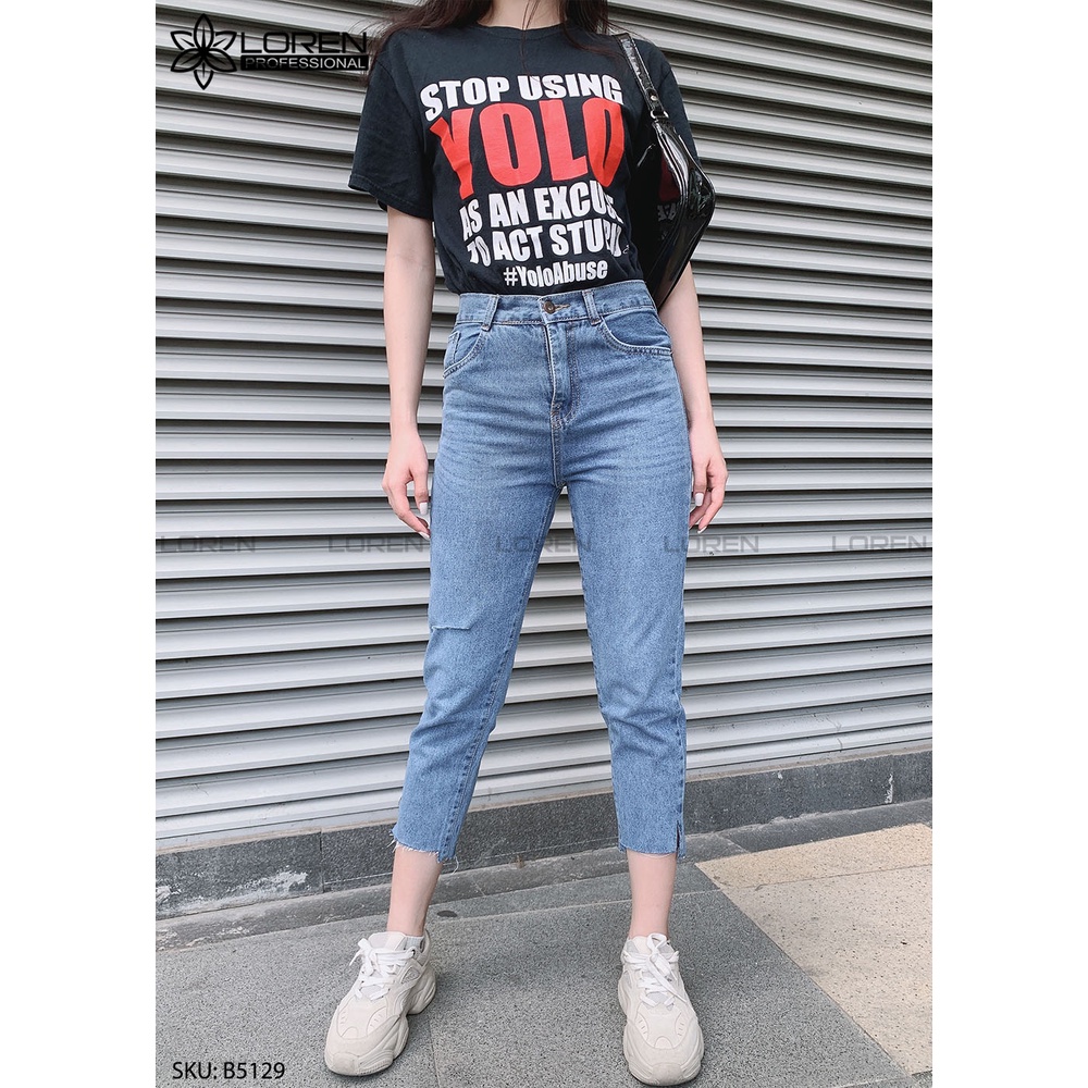 Quần jean baggy LOREN xẻ lai xanh B5129