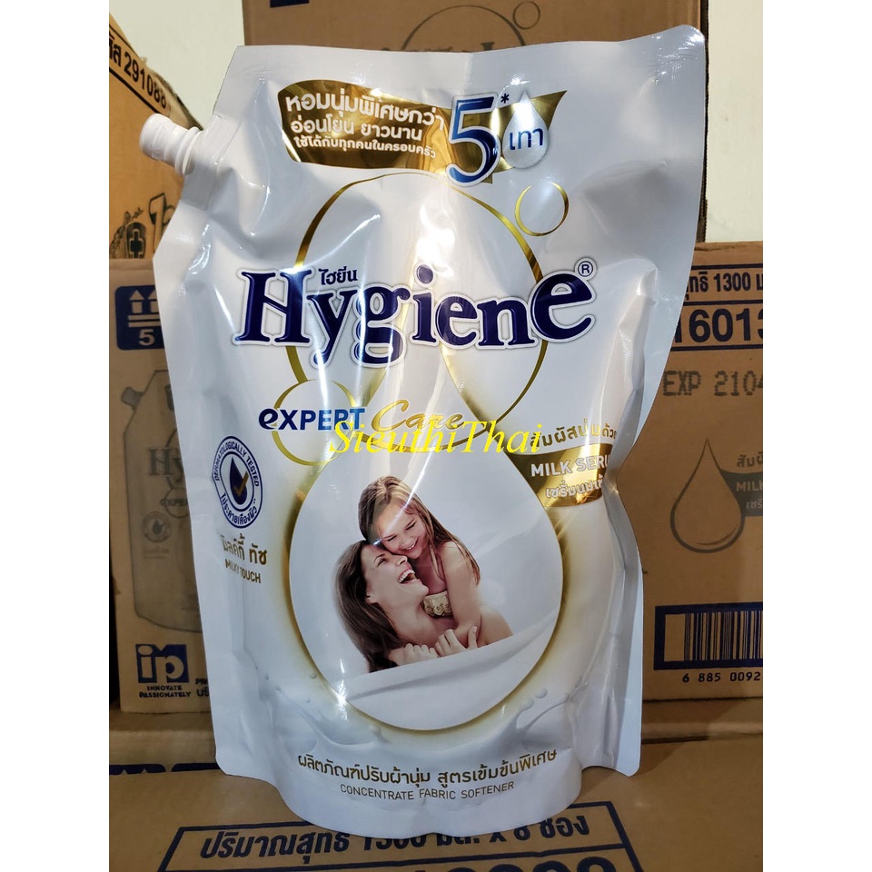 Nước xả vải đậm đặc Hygiene màu Trắng túi 1300ml Thái lan