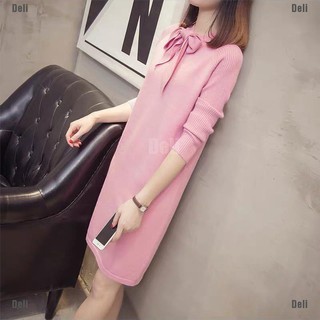 Đầm len gân cổ thắt nơ