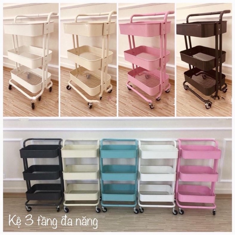 Kệ để đồ 3 tầng hàng nhập khẩu có bánh xe, tặng kèm tuốc nơ vít