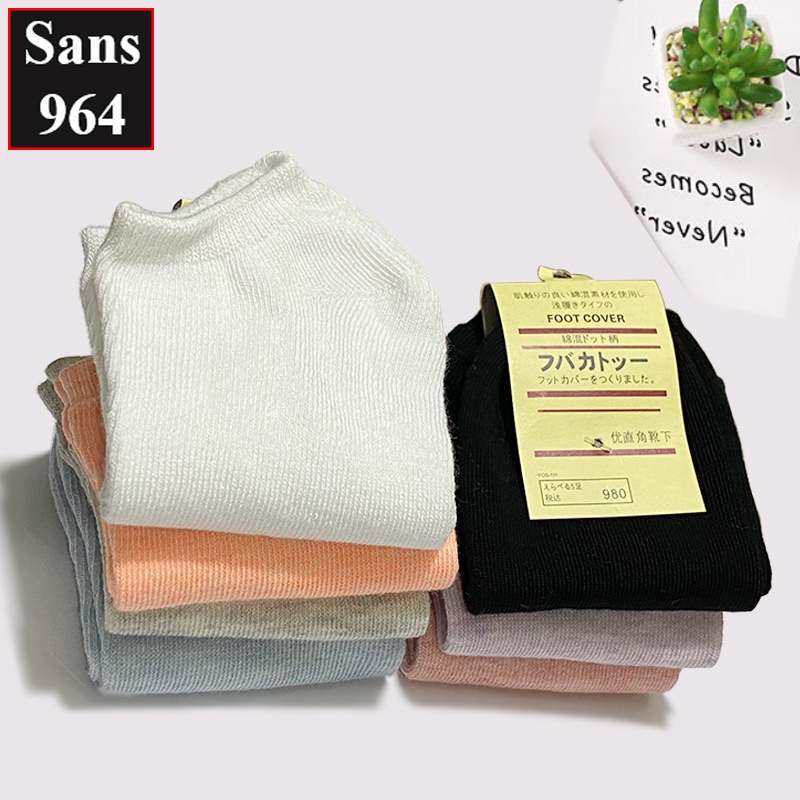 Tất vớ nữ cổ ngắn trơn mỏng mát cho mùa hè Sans964 cotton nhiều màu trắng đen xám hồng cam tím xanh vintage đẹp xinh xắn