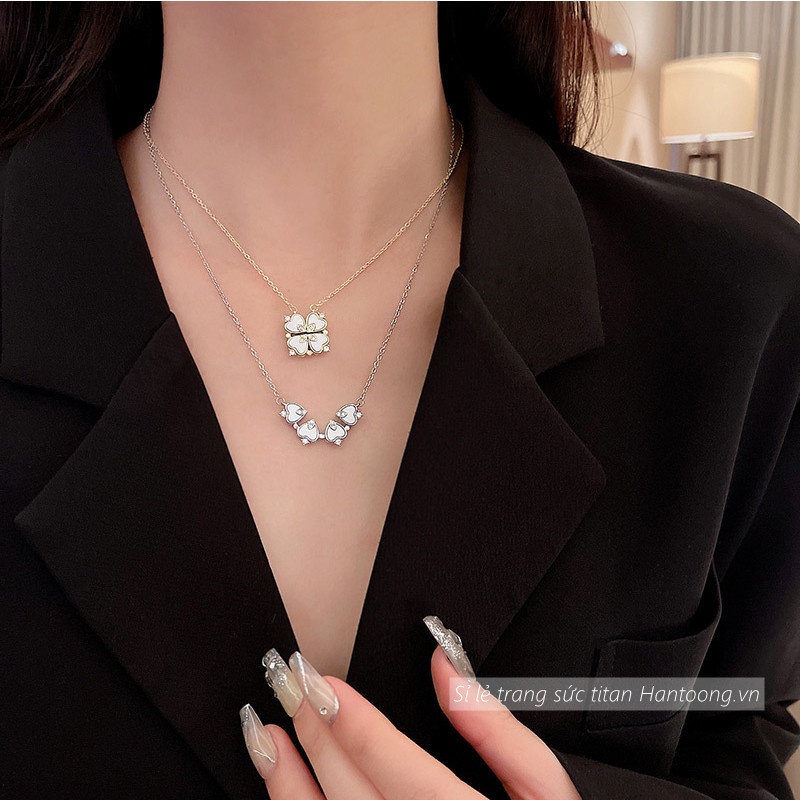 Dây chuyền titan nữ mặt cỏ 4 lá may mắn thiết kế thời trang thanh lịch mẫu mới nhất 2022