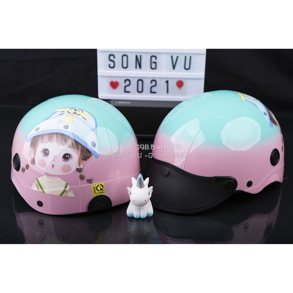 [ COMBO ] MŨ NÓN BẢO HIỂM NGƯỜI LỚN HÌNH CHIBI GẮN TAI MÈO - MÀU OMBRE