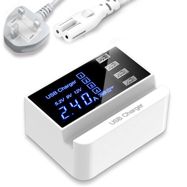 ✨ Quick Charge Smart USB Charger Stand HUB Wall Fast LCD Display Charger Adapter Đầu Sạc Nhanh Usb 2.0 B' Có Đèn Led