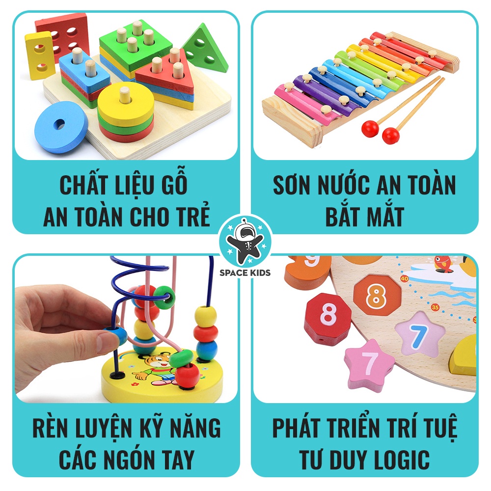 Đồ chơi gỗ thông minh cho bé 1 2 3 4 tuổi tư duy phát triển trí tuệ, Đồ chơi giáo dục montessori combo nhiều món