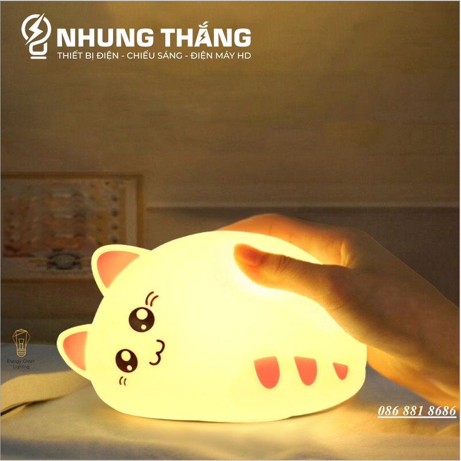 Đèn Ngủ Hình Chú Mèo Xinh Xắn Dễ Thương WH-A03 - Thay Đổi Màu Sắc Tùy Thích - Silicon Mềm Mại Siêu Bền - Pin Sạc