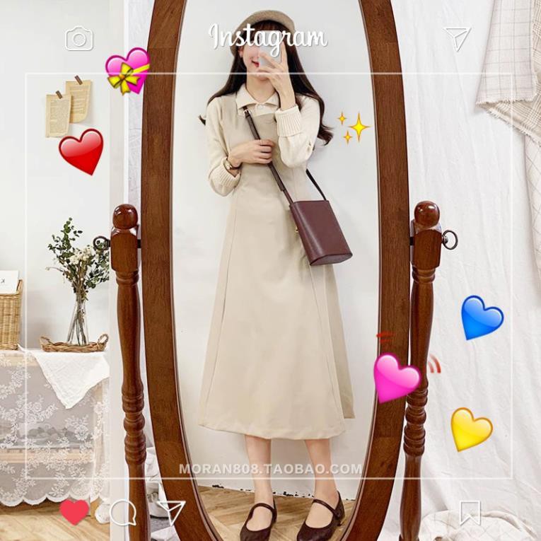 (ORDER) Váy yếm mùa thu dáng dài Vintage MORAN Hàn Quốc Kèm ảnh thật  ྇