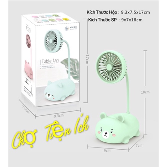 Quạt Mini Tích Điện Table Fan Hình Thú 3W Thời Gian Sử Dụng 2-3 Giờ