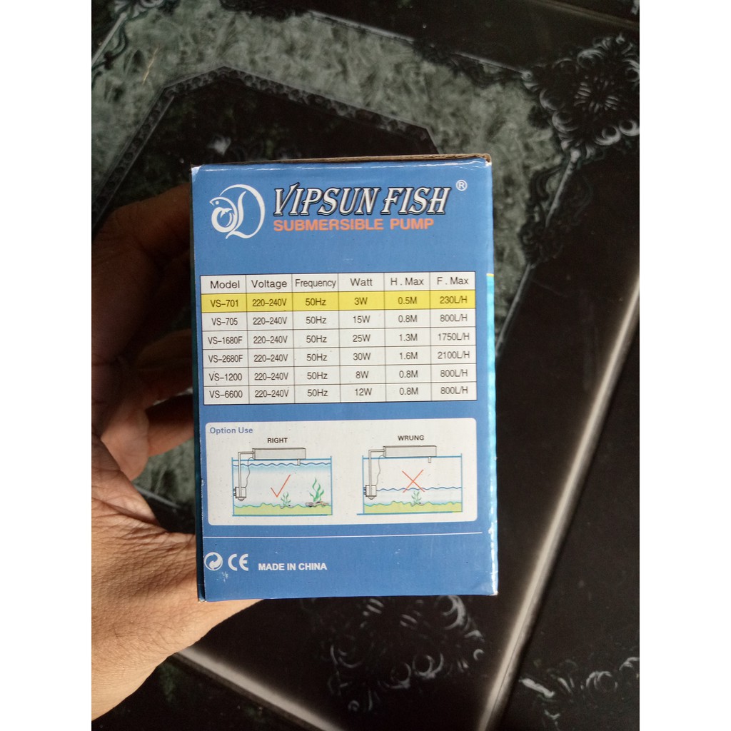 MÁY BƠM LỌC HỒ CÁ NON BỘ 3W 230L-H 0-50CM VS701