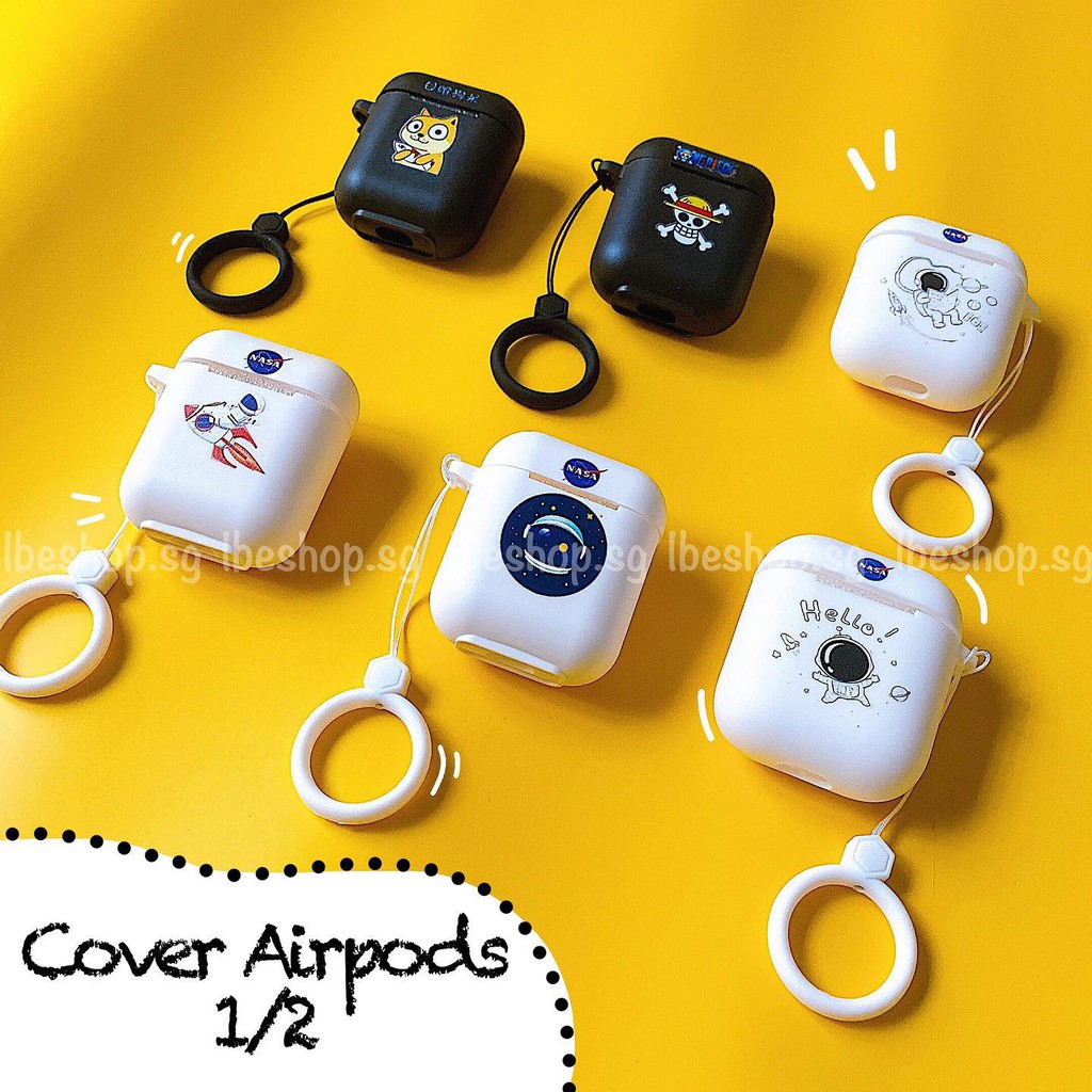 Ốp Bảo Vệ Tai Nghe Case Airpods 1 2 Trắng Đen In Hình Chất Liệu TPU Kèm Keyring