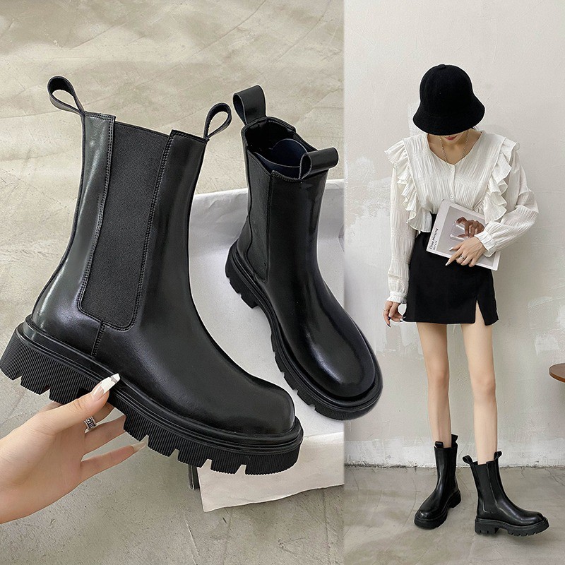 Giày Bốt Martin Cổ SIEU CAO Đế Dày Thời Trang Trẻ Trung Đế 4cm Boots
