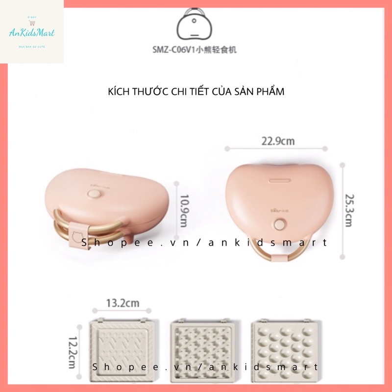 Máy kẹp sandwich Bear SMZ-C06V1 màu hồng  đa chức năng khay đôi có thể tháo rời