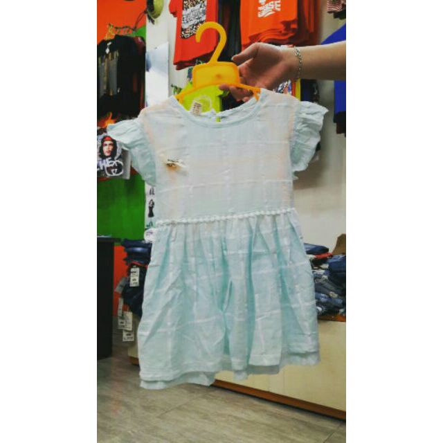 Váy thô kẻ chìm 2 màu hồng và xanh pastel