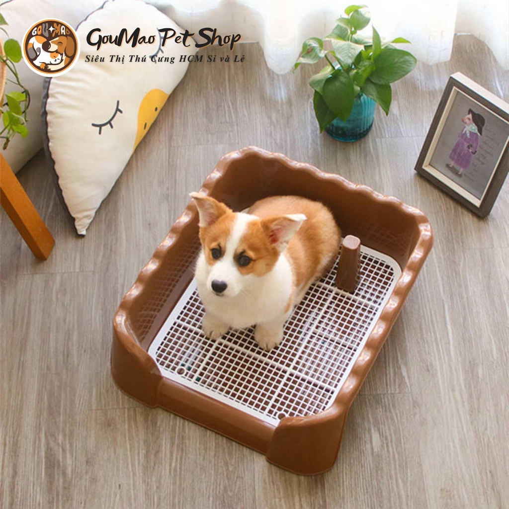 ( SIZE LỚN GIÁ SIÊU RẺ ) Khay vệ sinh có thành cong + có cọc cho chó mèo. Tặng kèm miếng tả lót - GOUMAO PET