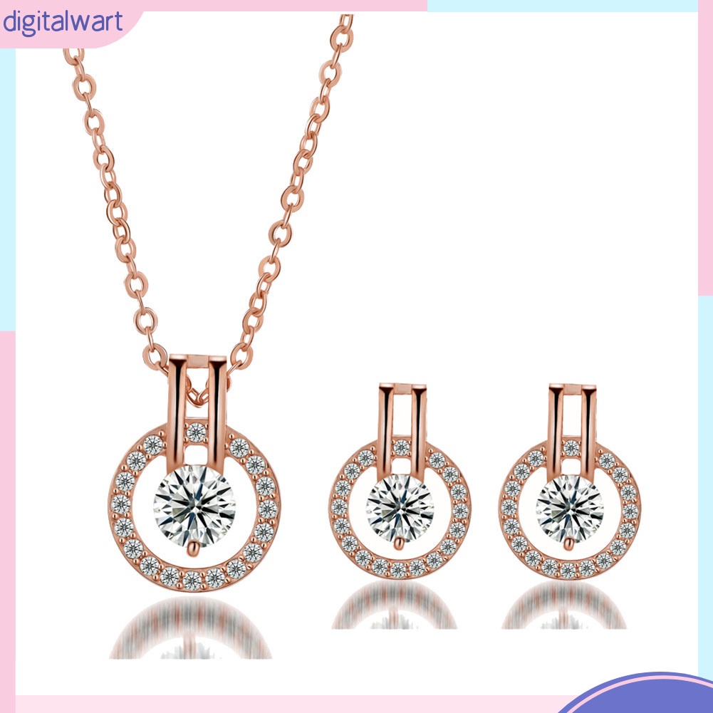 Bộ Dây Chuyền + Bông Tai Đính Đá Zircon Sang Trọng Cho Nữ