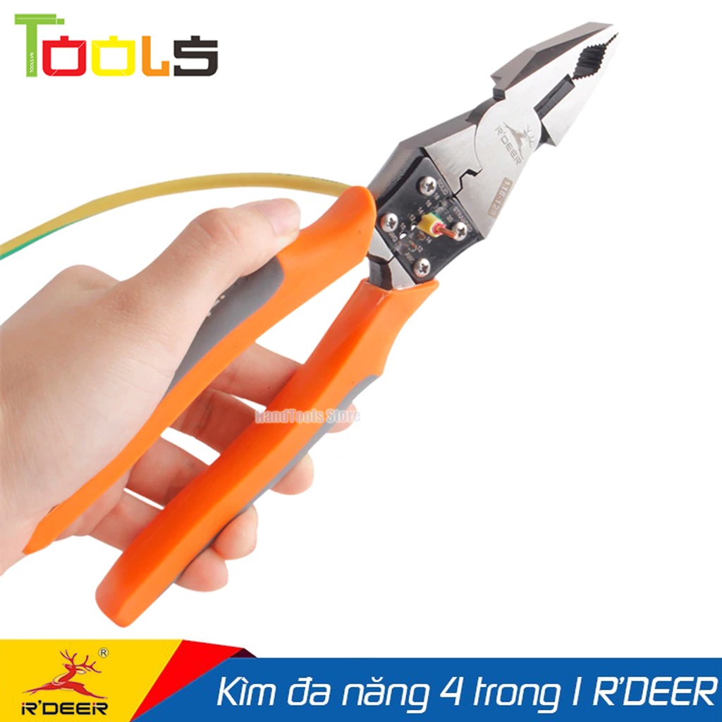 Kìm điện đa năng cao cấp 4 trong 1 R'DEER 118-129 9inch/225mm (Kẹp-Cắt-Uốn-Tuốt dây)