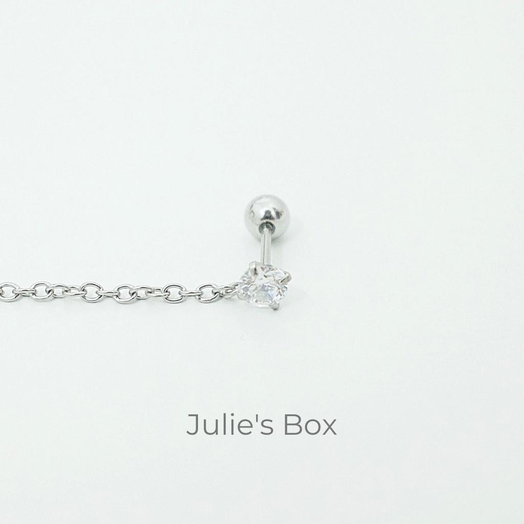 [1 Chiếc] Khuyên Tai 2 Lỗ Xỏ 1 Đá Ngôi Sao 1 Đá Tròn Dây Nối Titan Không Gỉ Sét Không Ngứa Không Đen Julies Box