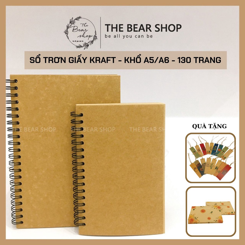 Sổ tay bìa trơn - Sổ tay vẽ chì - Sketchbook - Giấy kraft trơn 80gsm - The Bear Shop