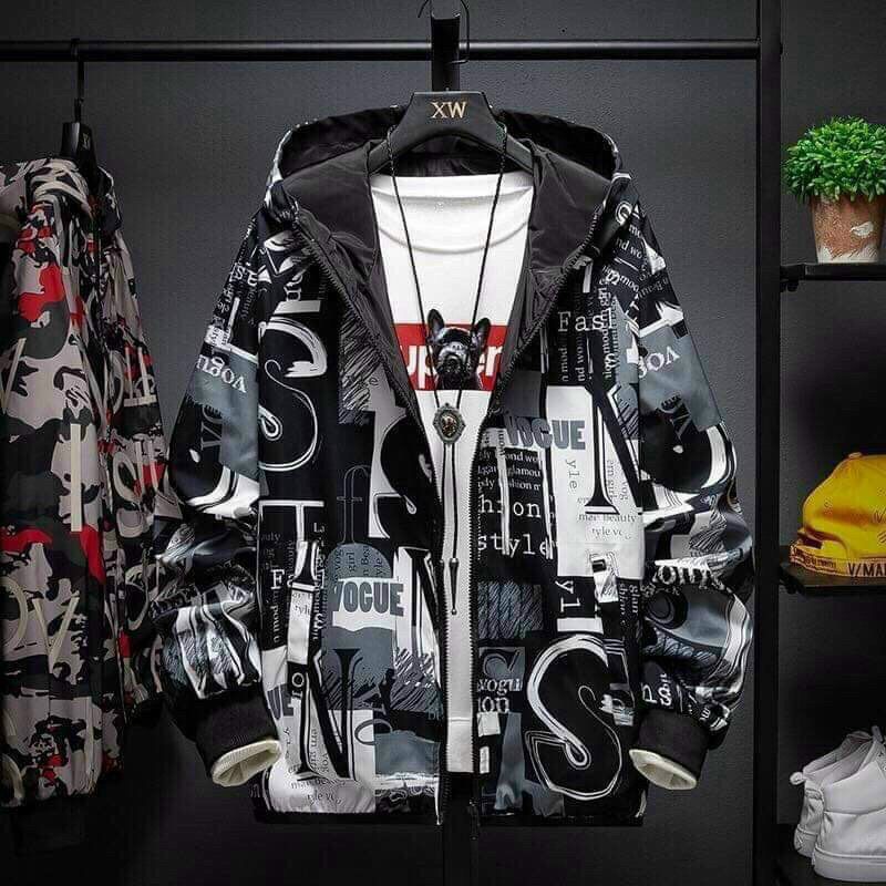 Áo khoác gió , chống thấm nước , in hình 3D , 2 lớp form rộng Unisex