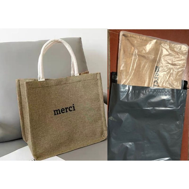 Túi xách cói Merci phong cách Vintage siêu hót màu sáng, có đệm đáy
