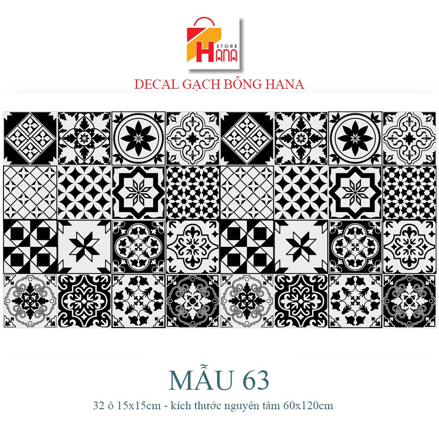 Set 32 ô Decal gạch bông  - Mua 3 tặng 1 - trang trí phòng khách, decal dán tường dán tủ dán bếp