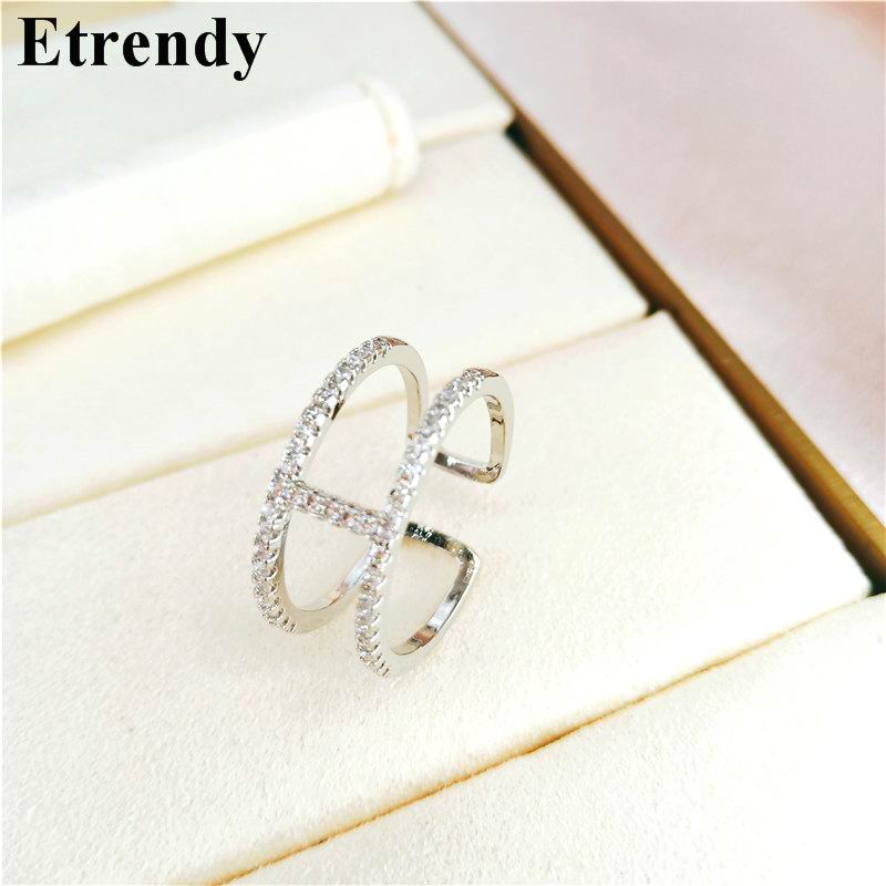 Nhẫn Hở Hai Lớp Đính Đá Zircon Sang Trọng Cho Nữ