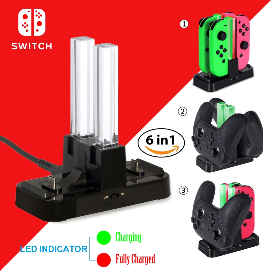 Đế Sạc USB Cho Tay Cầm Chơi Game Nintendo Switch NS Joy-Con & Dual Pro Có Đèn LED Báo Hiệu