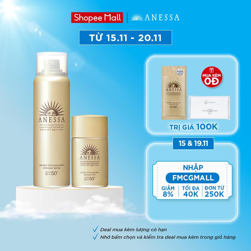 Bộ đôi xịt và sữa chống nắng Anessa(Perfect UV SunscreenSkincare Spray 60g+Perfect UV SunscreenSkincare Milk 20ml)_95237